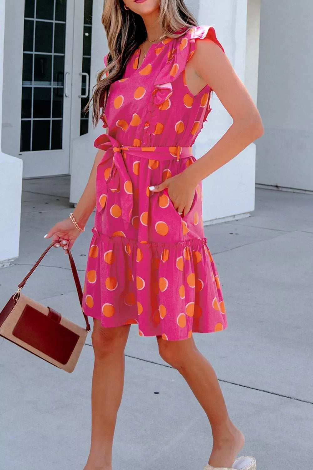 Ruffle Sleeve Polka Dot Mini Dress
