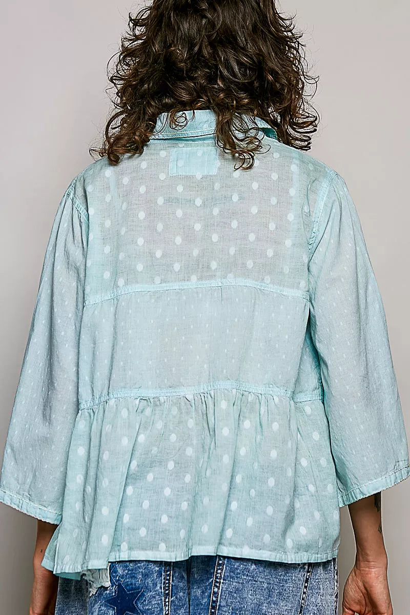 POL Tonal Dot Weave Textured Button Front Shirt