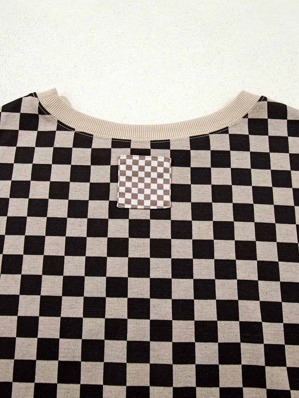 Mixed Checkered Pattern Patchwork High Low Casual Top
