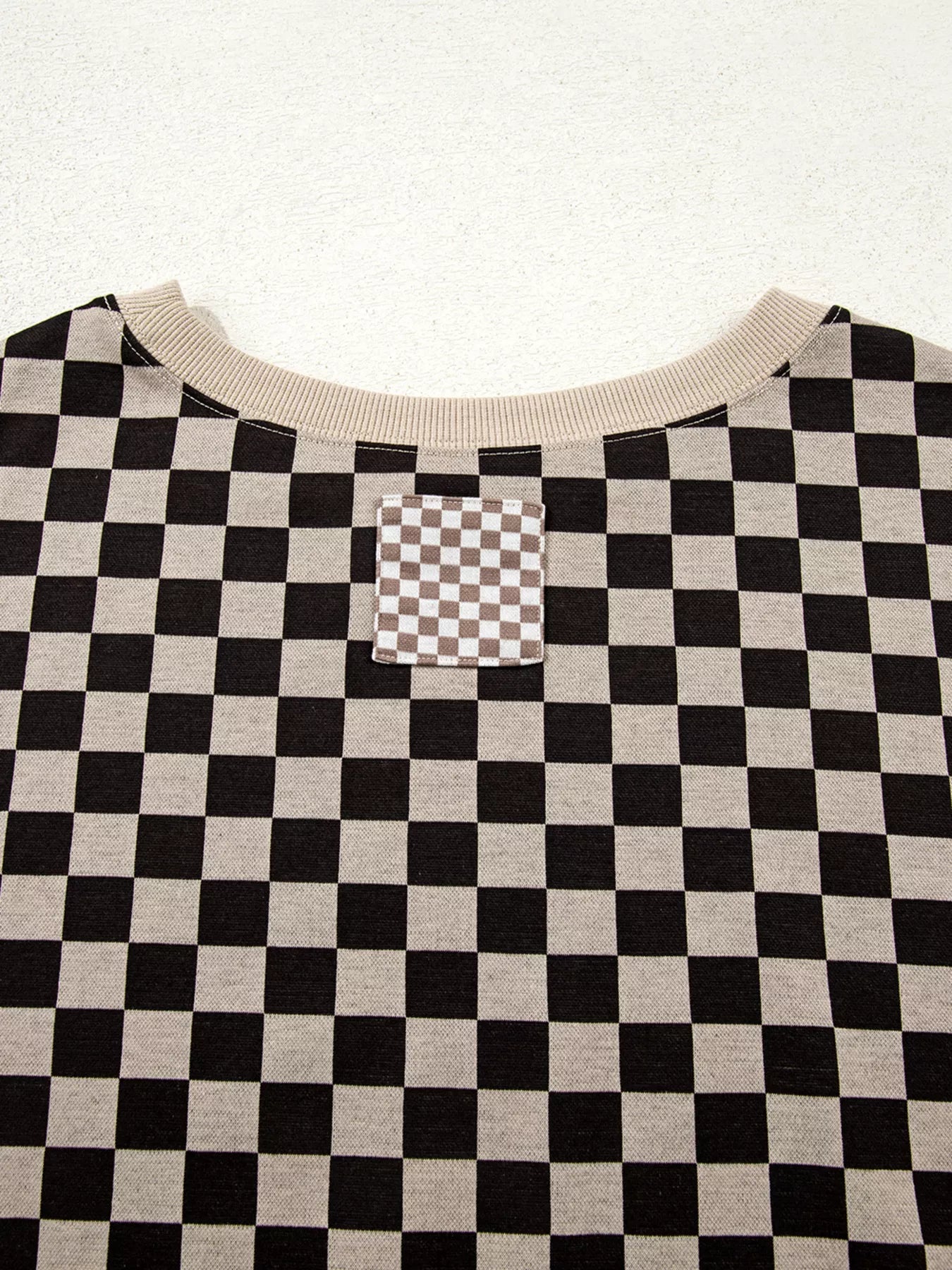 Mixed Checkered Pattern Patchwork High Low Casual Top