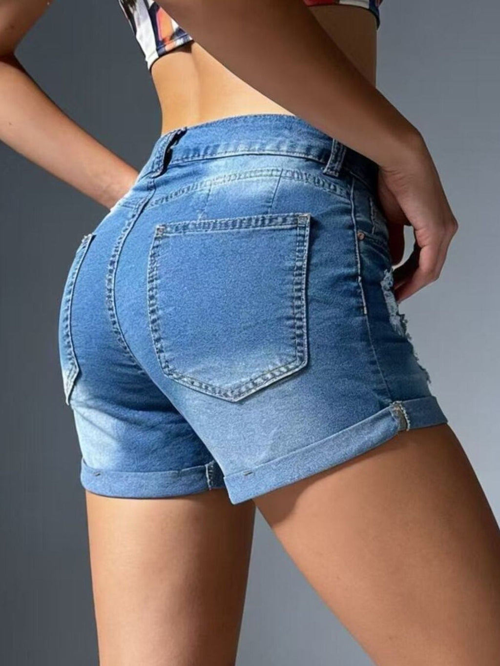 Distressed Wash Denim Shorts