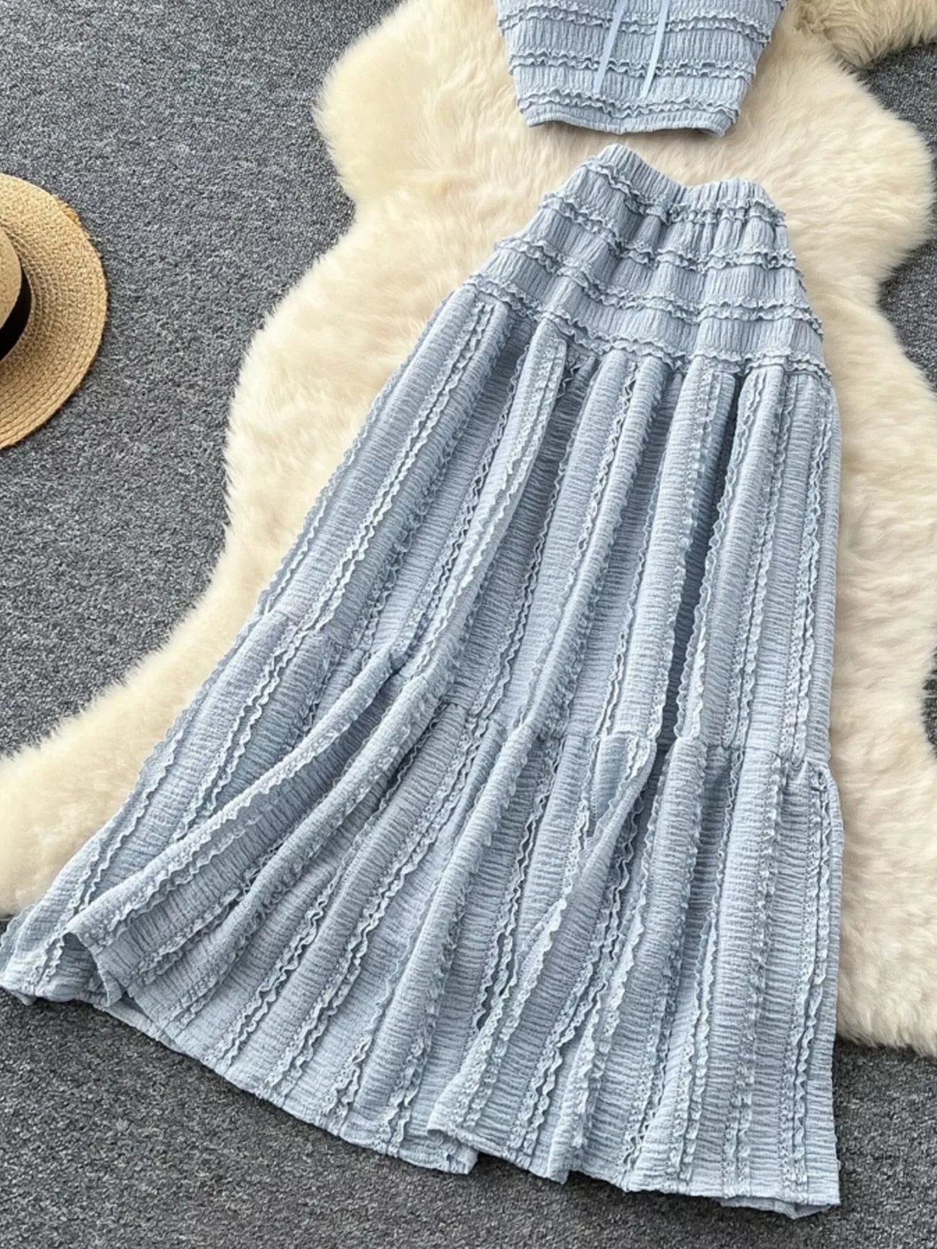 Ruched Crop Top and Maxi Skirt Set