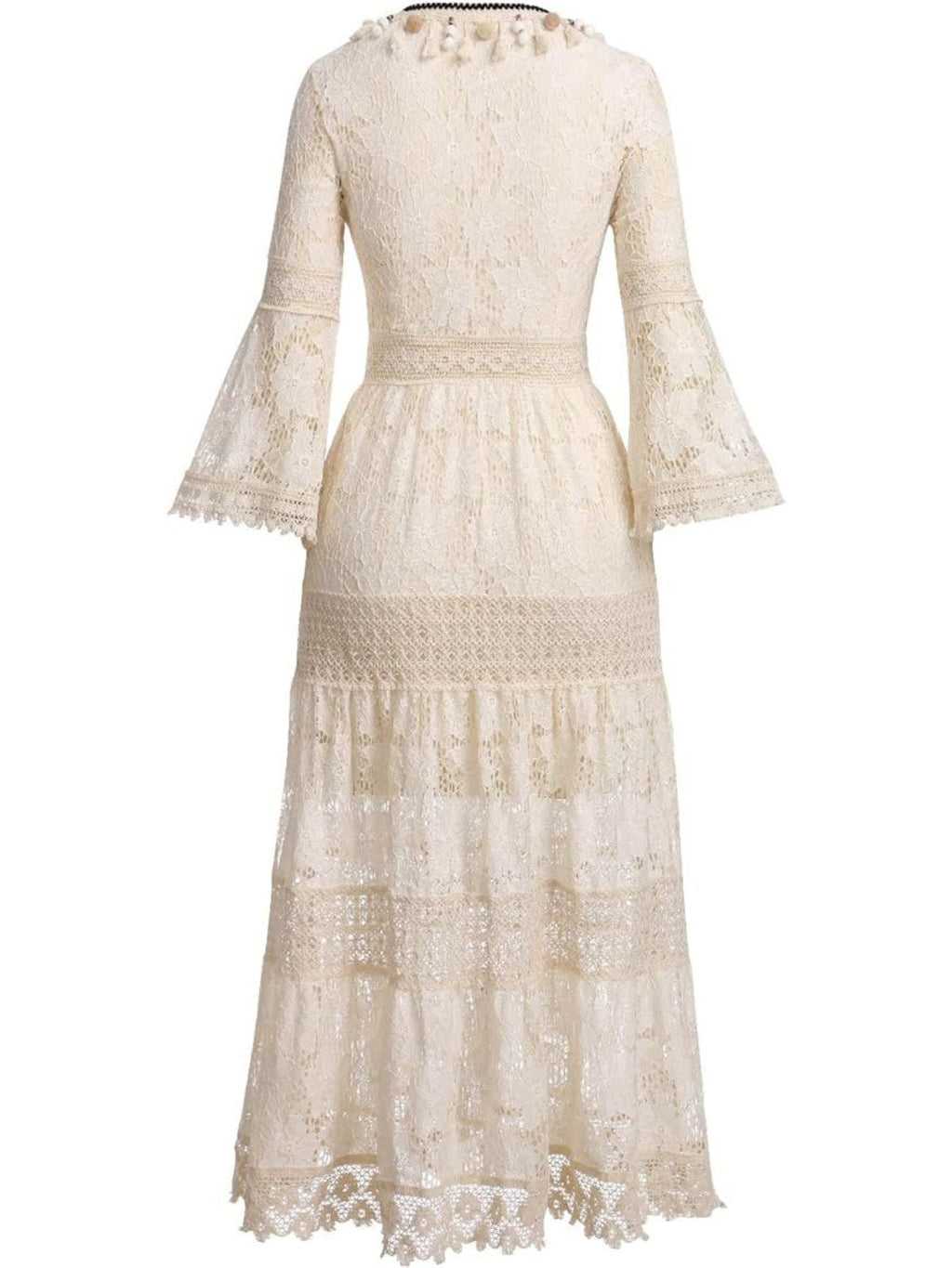 Bohemian Lace Maxi Dress with Bell Sleeves