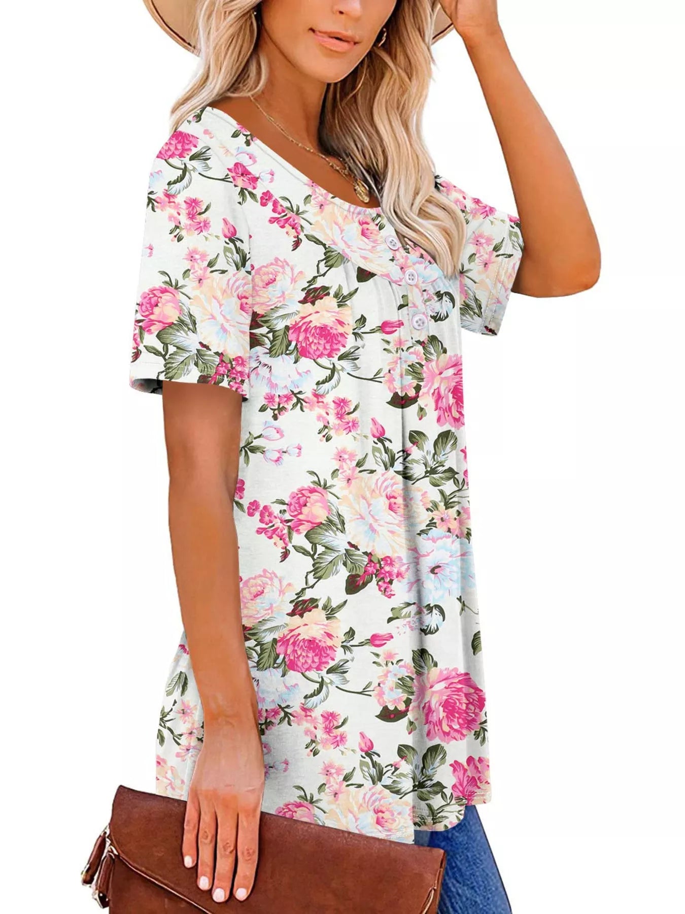 Plus Size Floral Print Short Sleeve T-Shirt