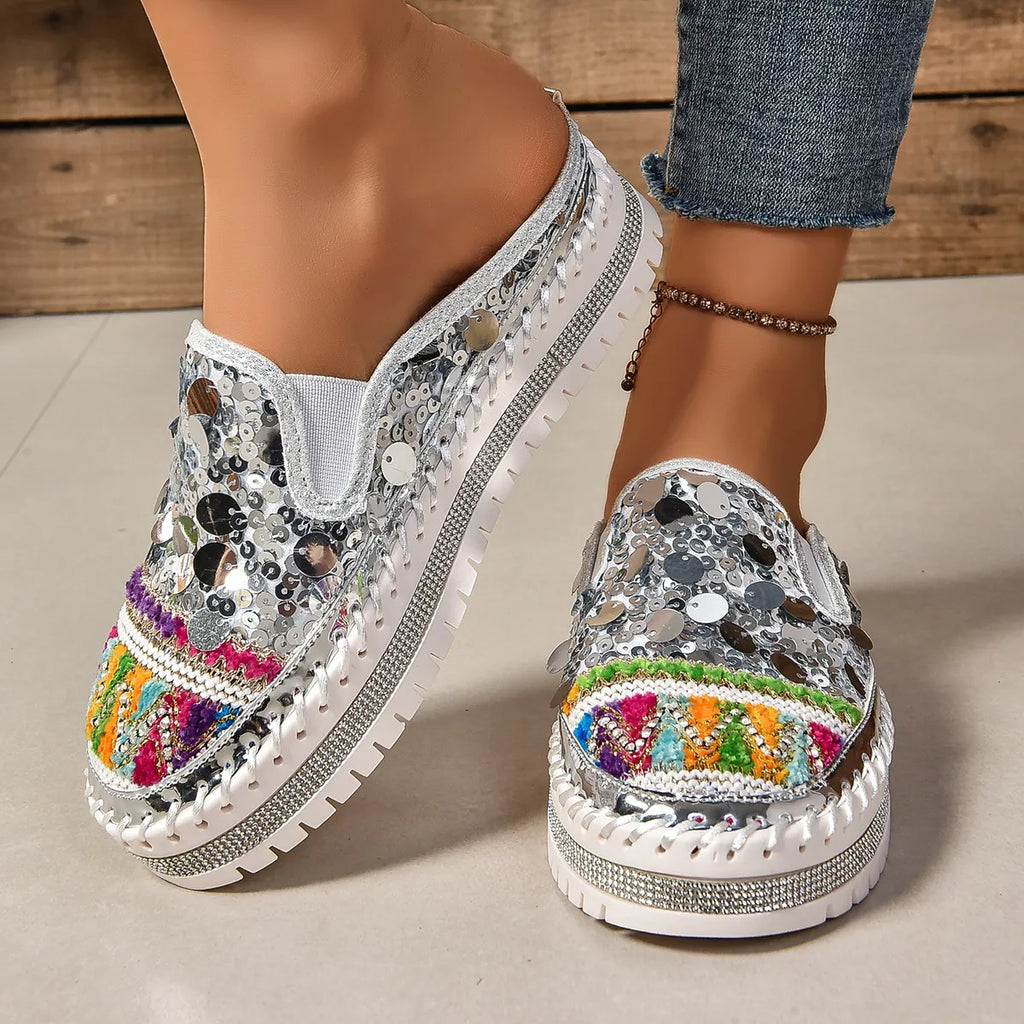 Sequin Round Toe Platform Loafers