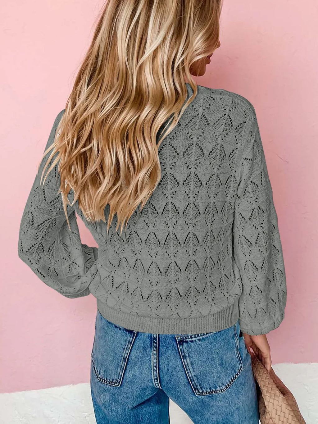 Buttoned Front Openwork Cardigan