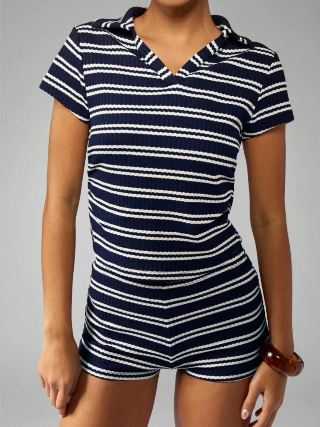 Striped Knit Short Sleeve Top & Shorts Set