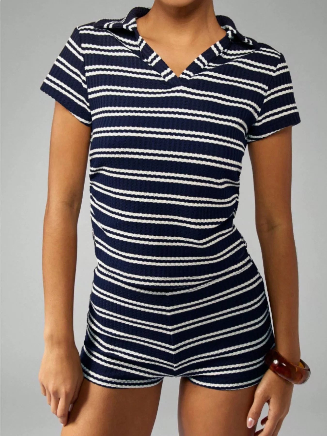 Striped Knit Short Sleeve Top & Shorts Set