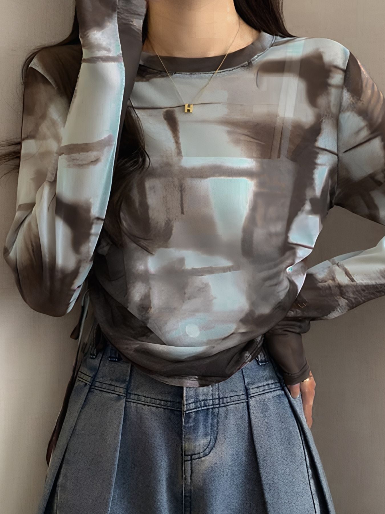 Tie Dye Drawstring Ruched Top
