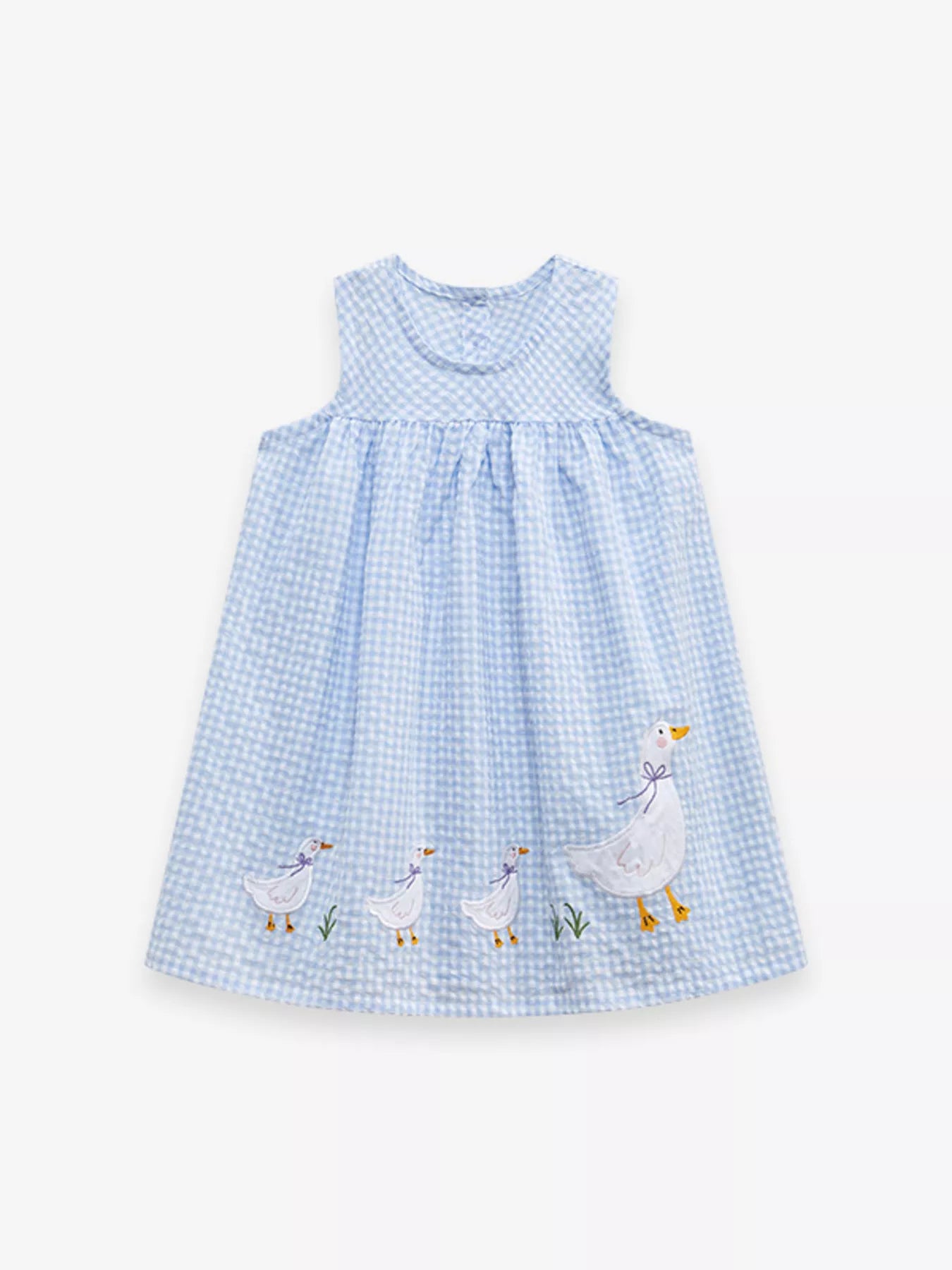 Children's Gingham Goose Embroidered Sleeveless Dress