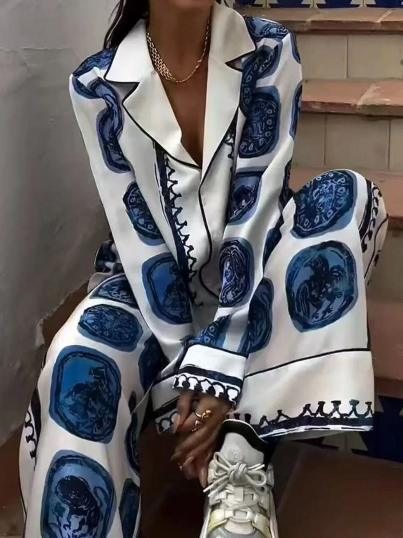 Printed Button Up Shirt and Pants Set