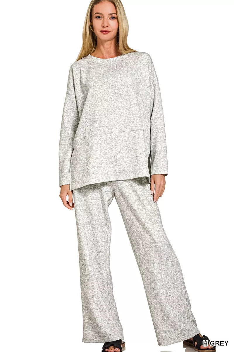 Zenana Scuba Side Slit Top and Pants Set