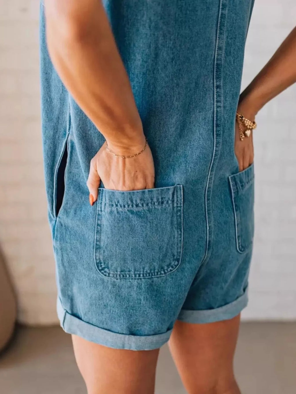 Sleeveless Zip-Up Denim Romper