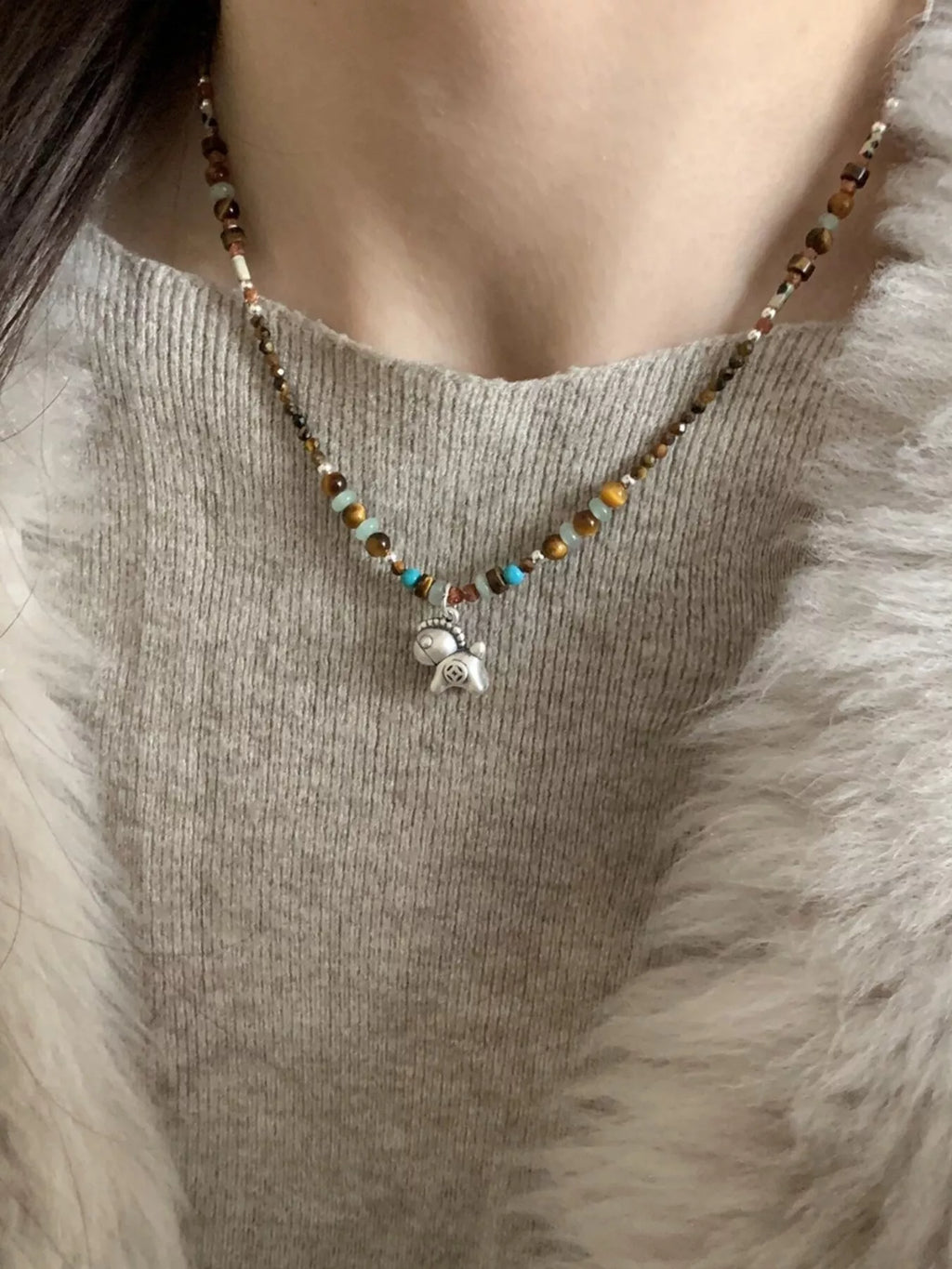 Beaded Horse Pendant Necklace