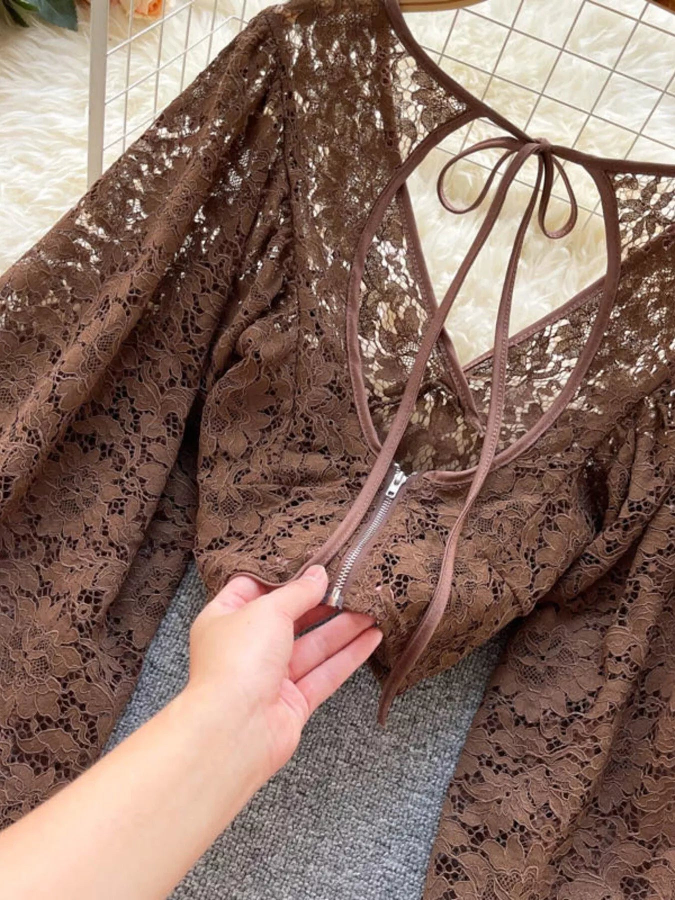 Lace Tie Back Long Sleeve Top