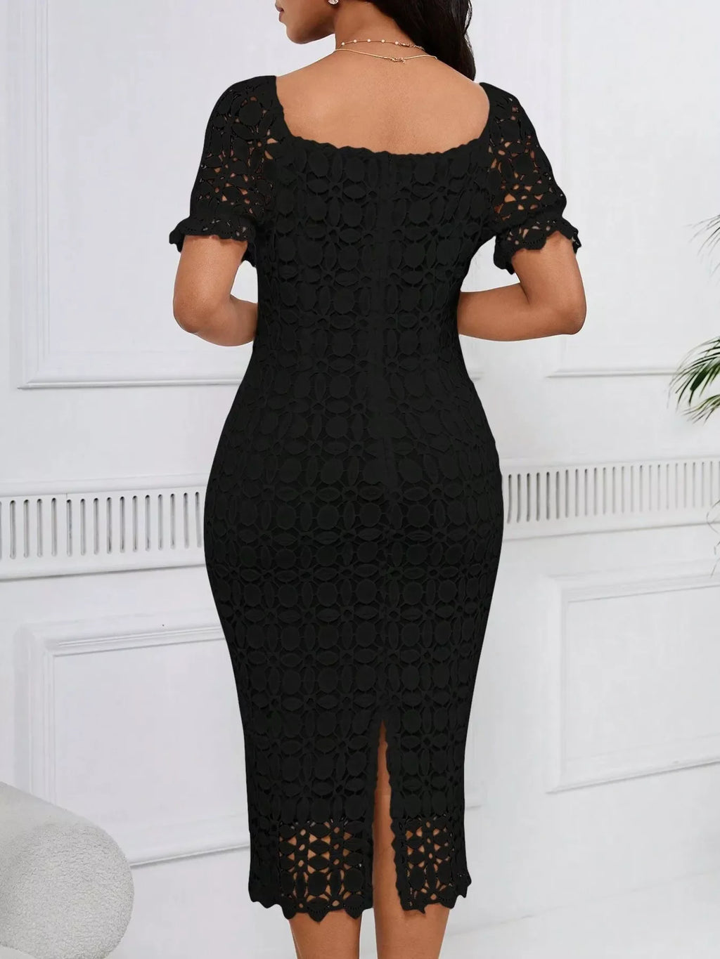 Lace Short Sleeve Midi Dress
