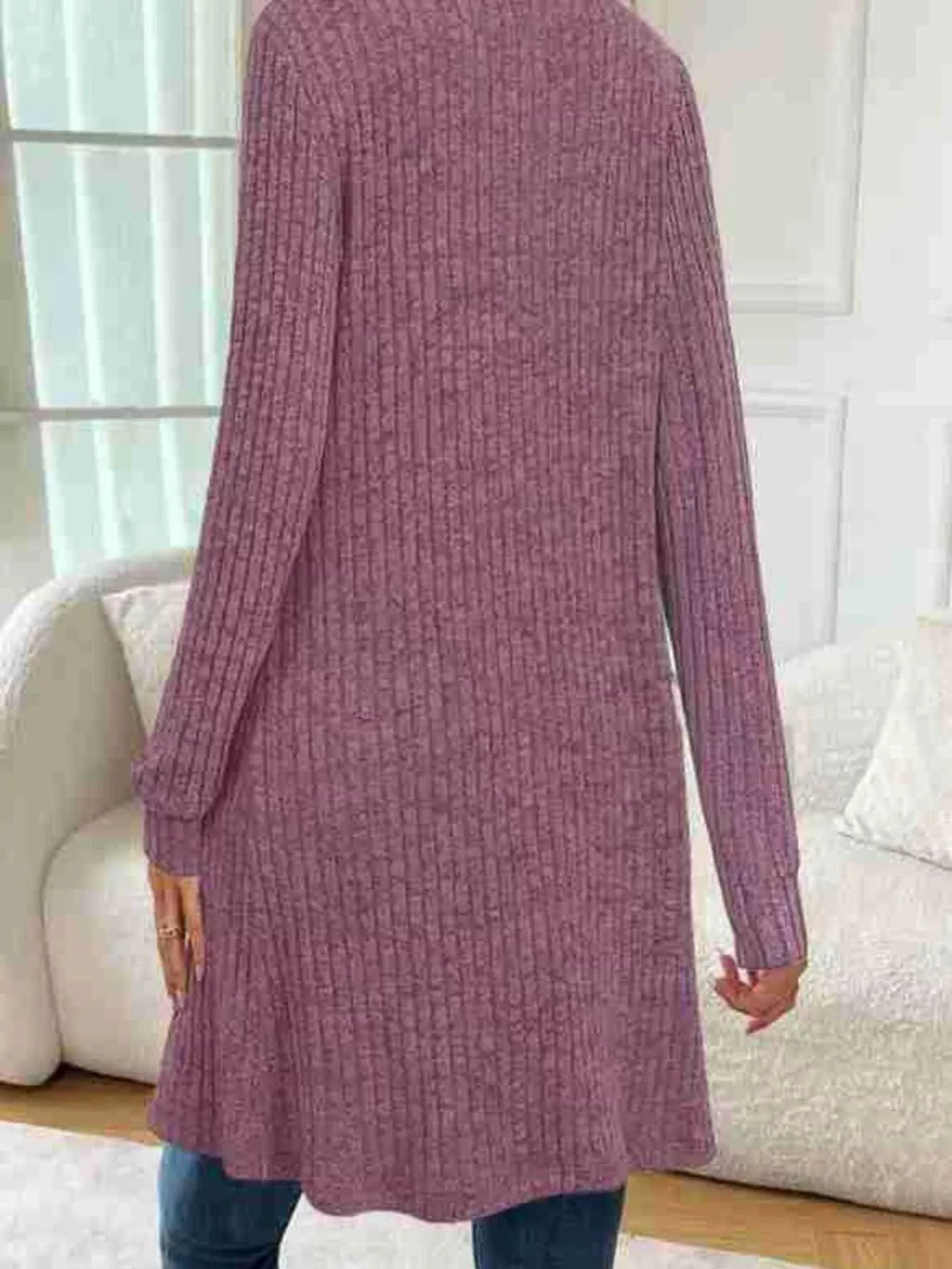 Ribbed Knit Open Front Cardigan