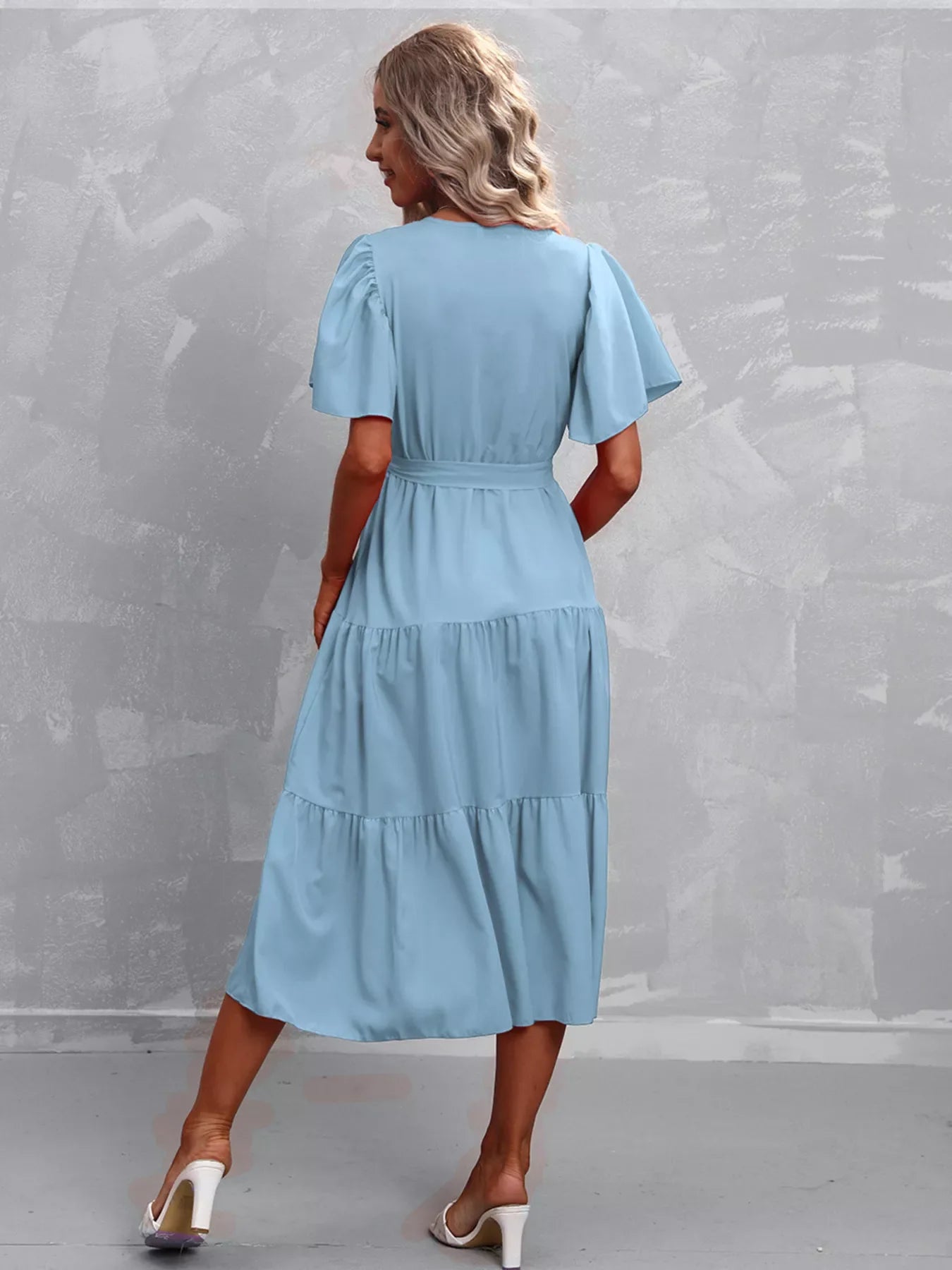 Flutter Sleeve Tiered Midi Dress