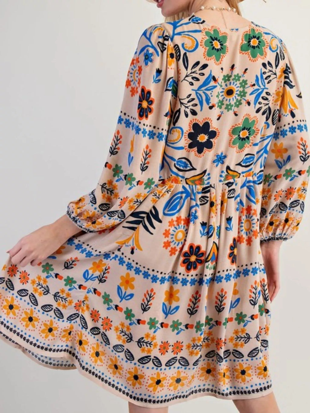 Bohemian Floral Print Long Sleeve Mini Dress