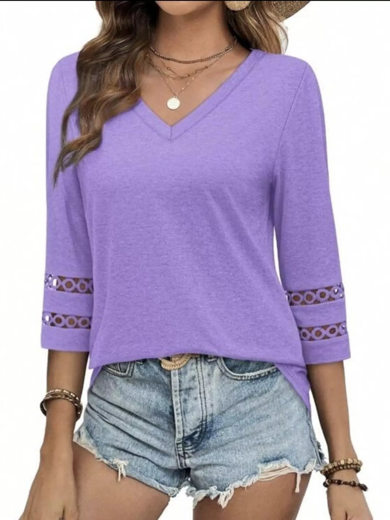 Full Size V-Neck 3/4 Sleeve T-Shirt Plus Size