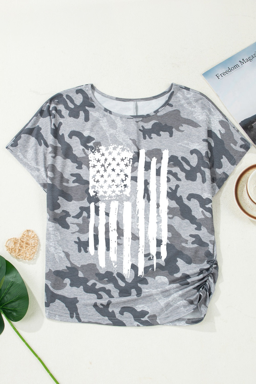 Camouflage Retro American Flag Printed Tee
