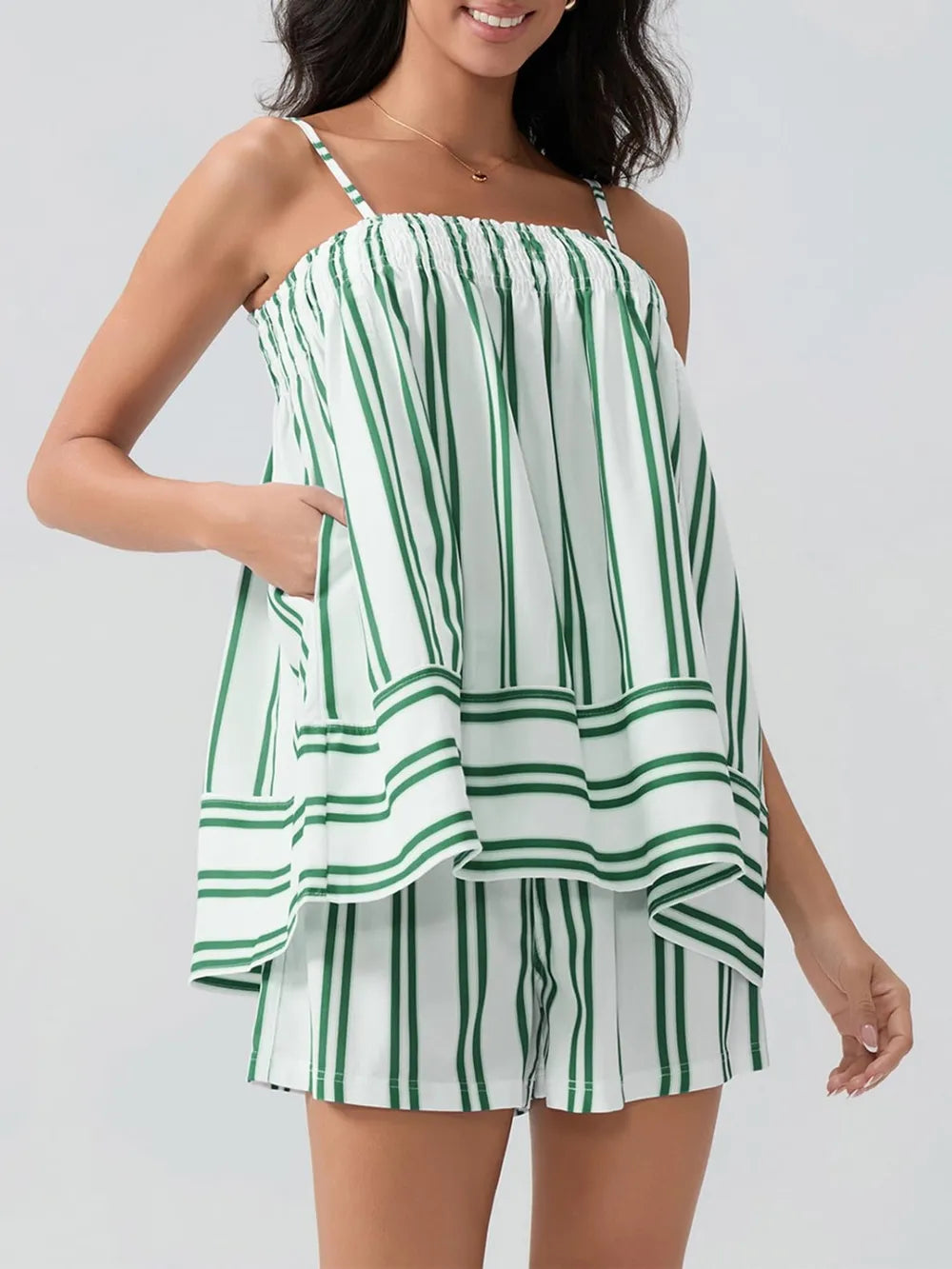 Smocked Square Neck Cami and Shorts Set
