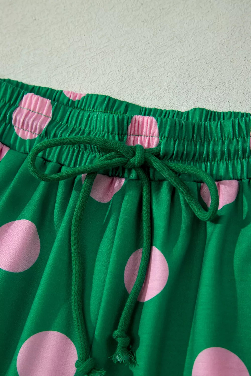 Polka Dot Print V Neck Tee Short Set