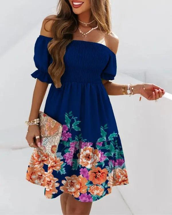Boho Breeze Off-Shoulder Pleated Dress – Stylish Cowgirl Casual Wear