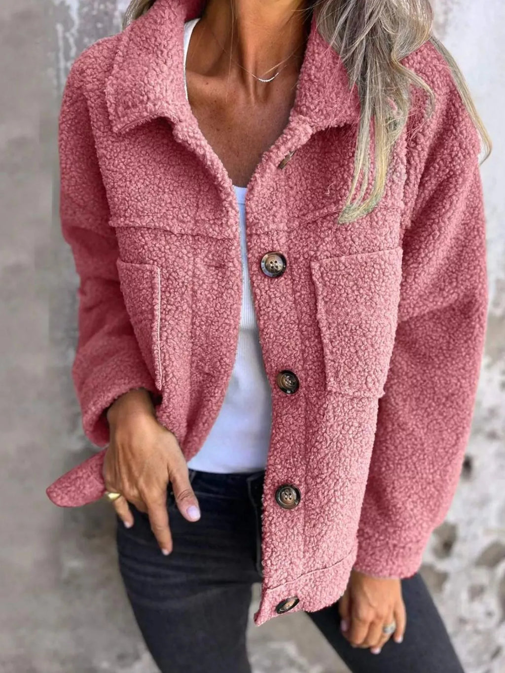 Full Size Single-Breasted Sherpa Shacket Plus Size
