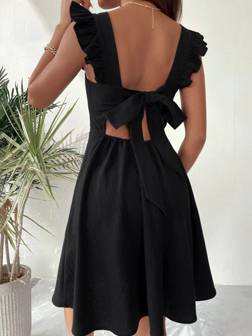 Ruffled Tie Back Mini Dress