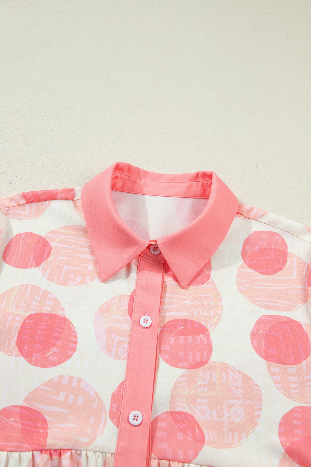 Double Polka Dot Printed Ruffle Trim Short Sleeve Babydoll Shirt