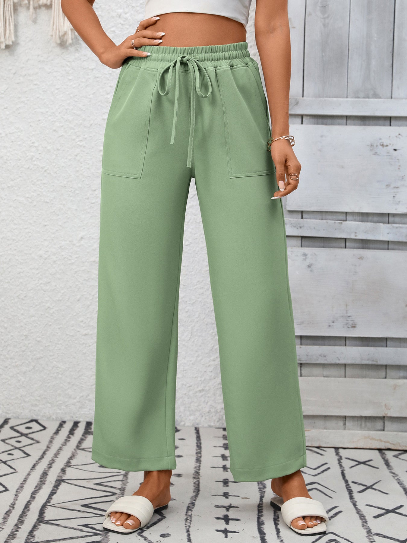 Casual Drawstring Wide Leg Pants