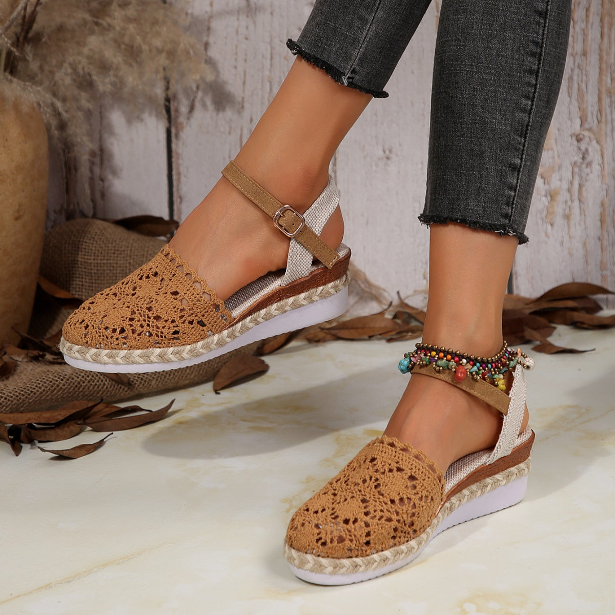 Round Toe Wedge Sandals