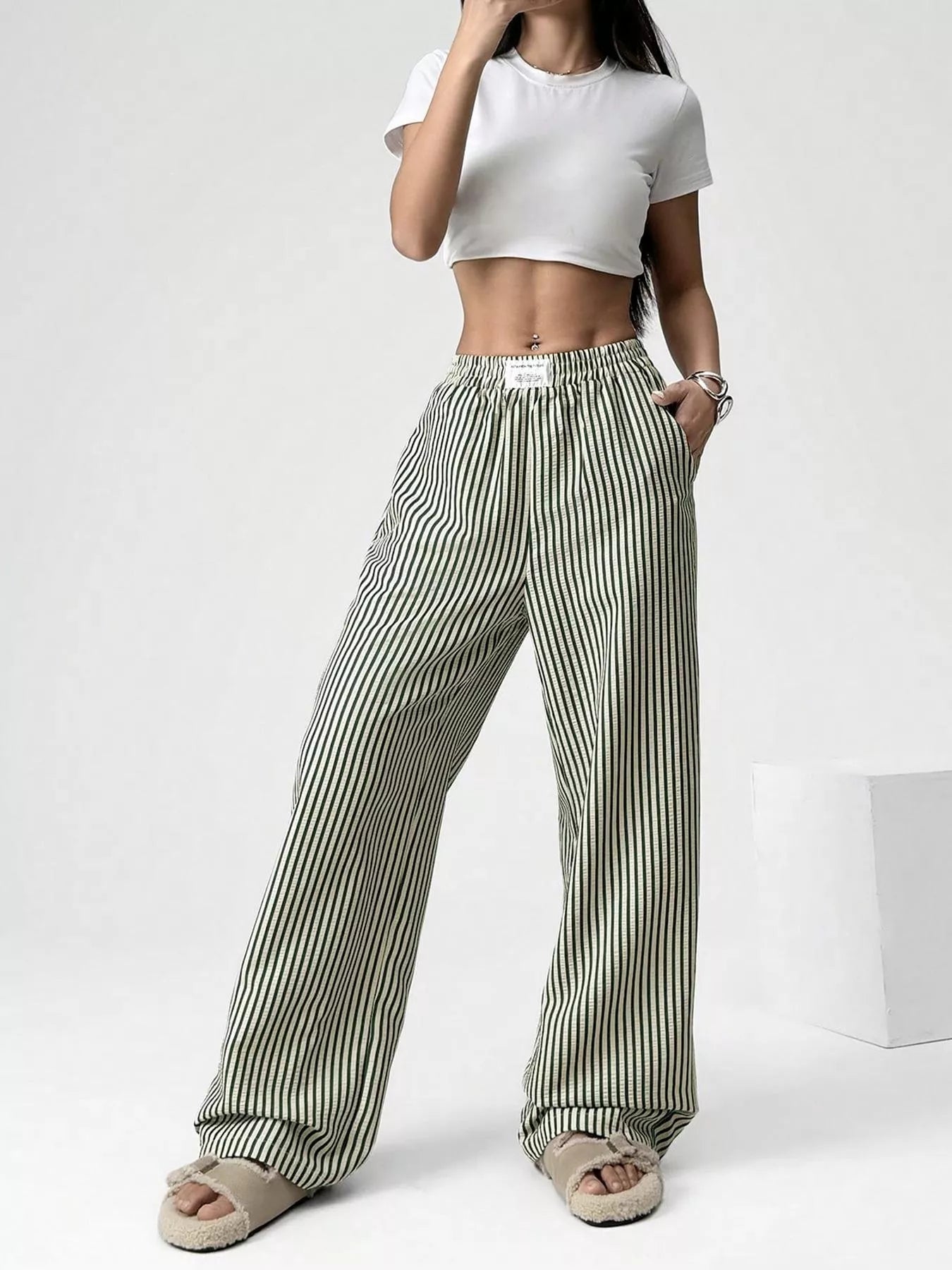 Striped High-Waisted Wide Leg Pants