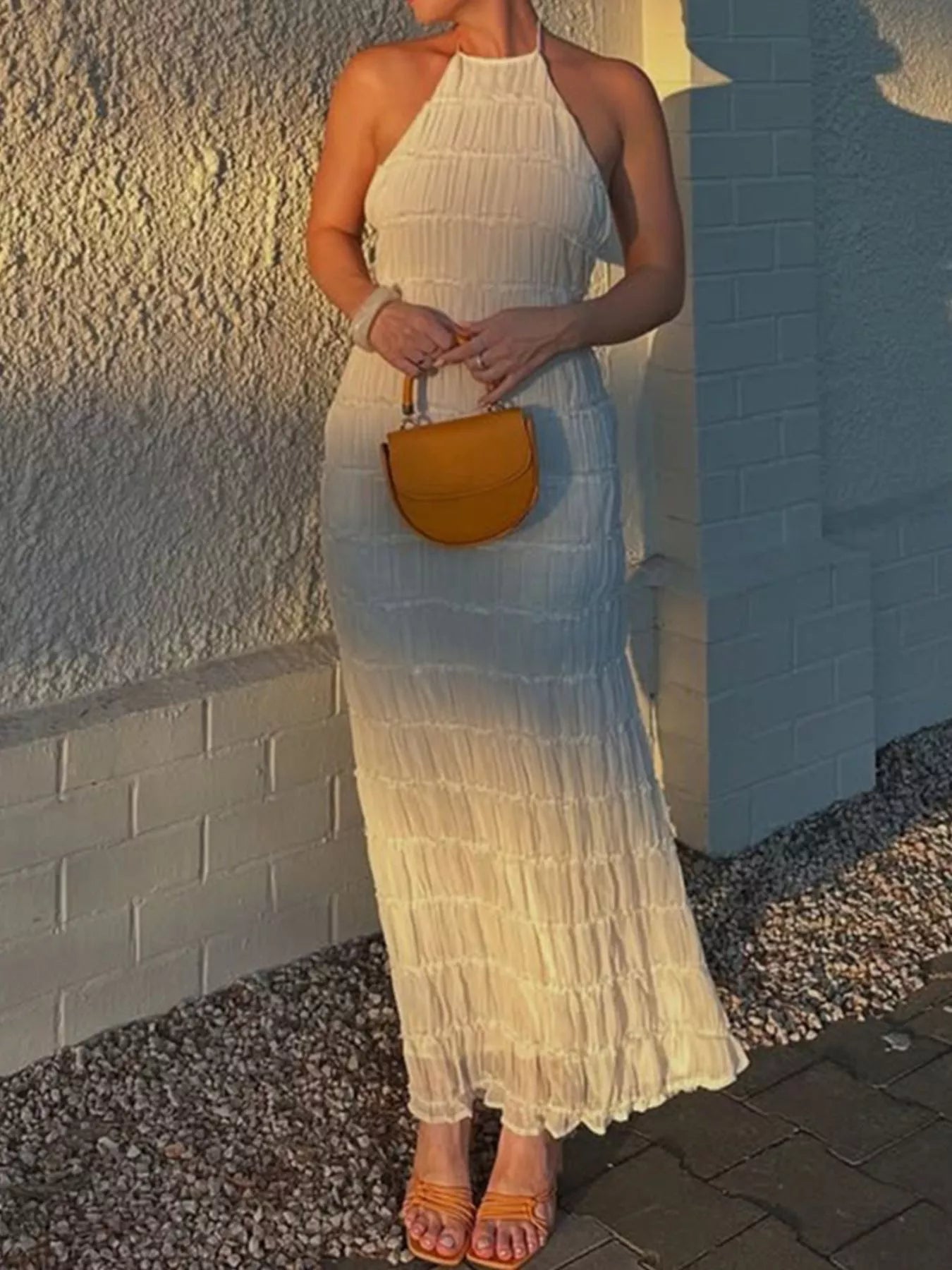Ruched Halter Neck Maxi Dress