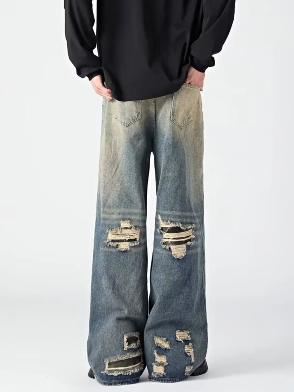 Men's Ripped Wide Leg Jeans