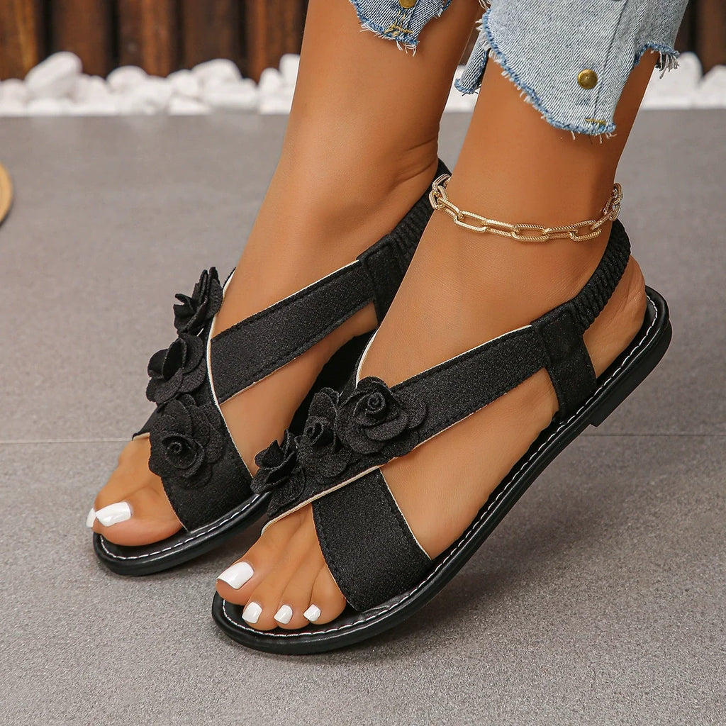 Floral Embellished Elastic Slingback Sandals