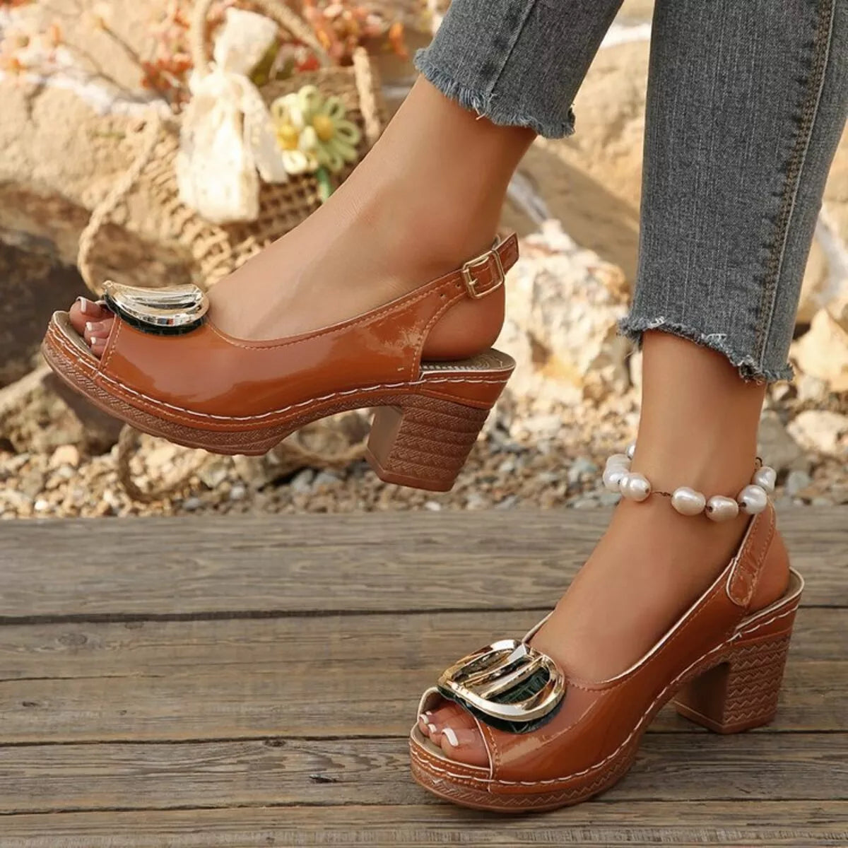 Peep Toe Block Heels Sandals