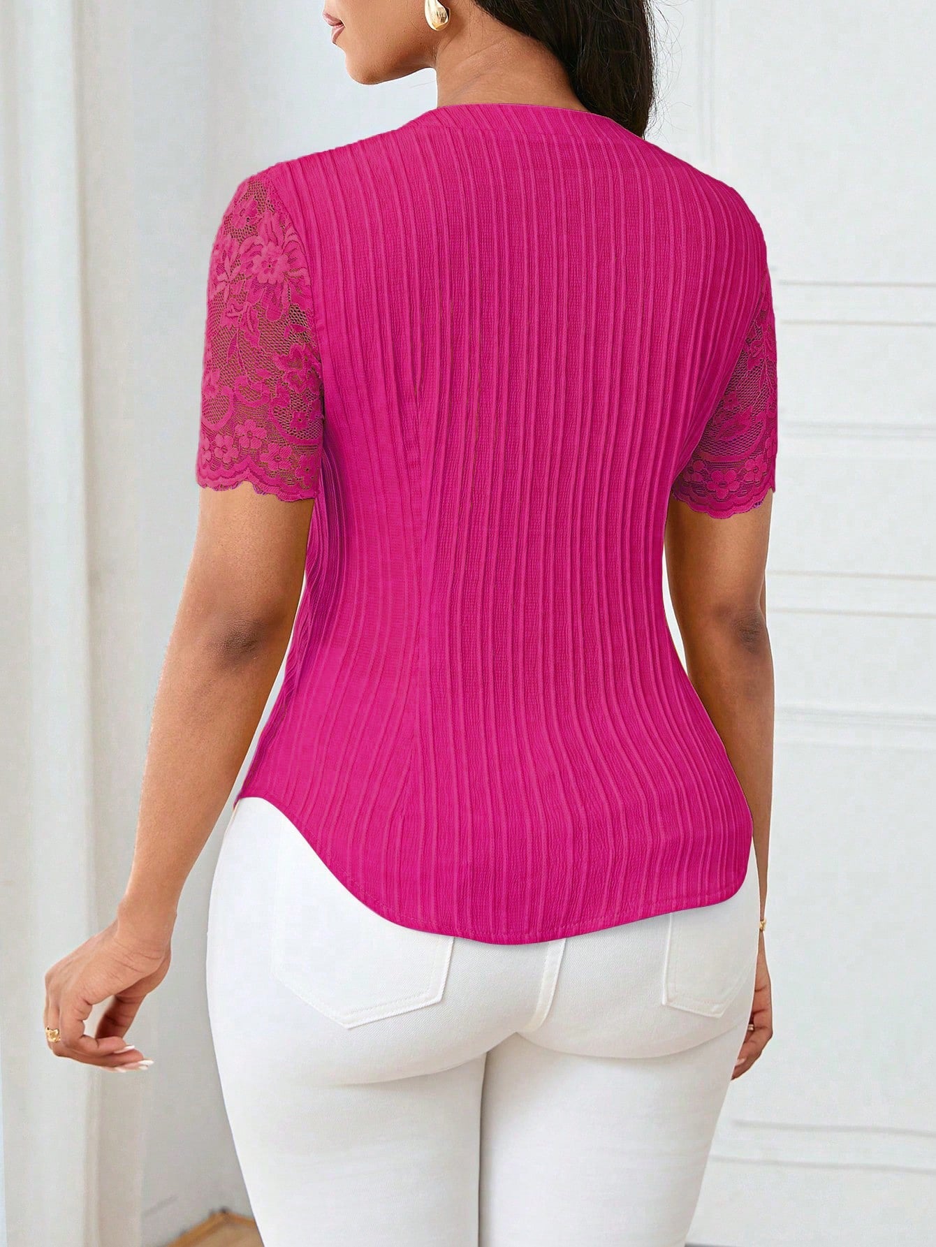 Lace Sleeve Button Up Shirt