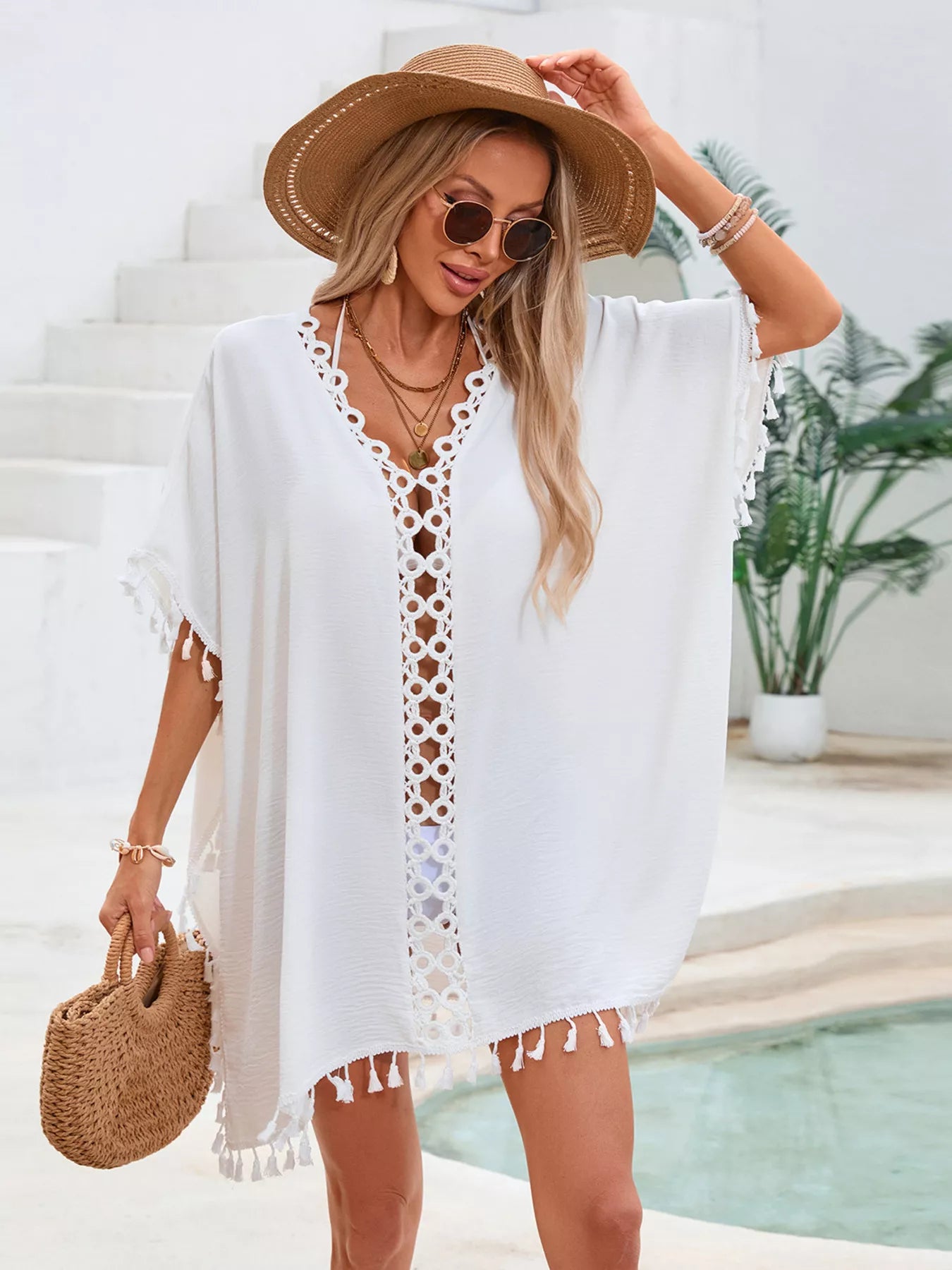 Crochet Trim Tassel Cover-Up Dress