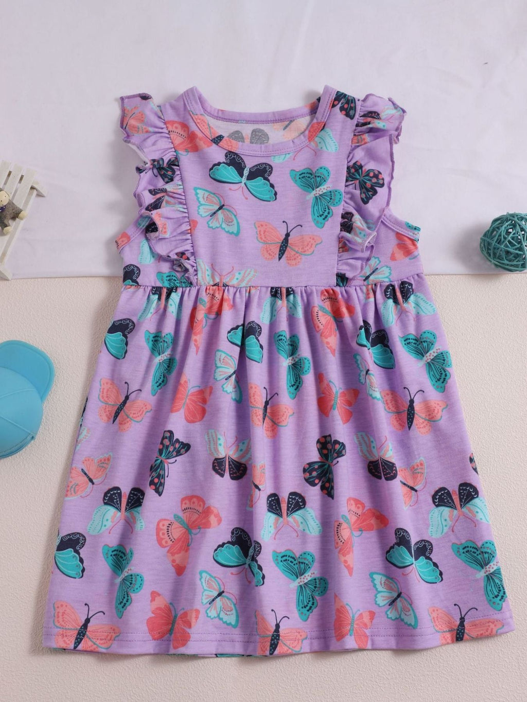 Children's Butterfly Print Ruffled Dress