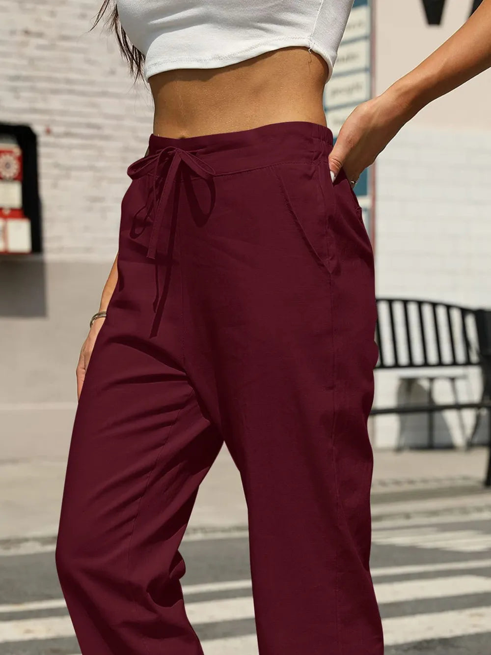 Elastic Waist Tapered Pants