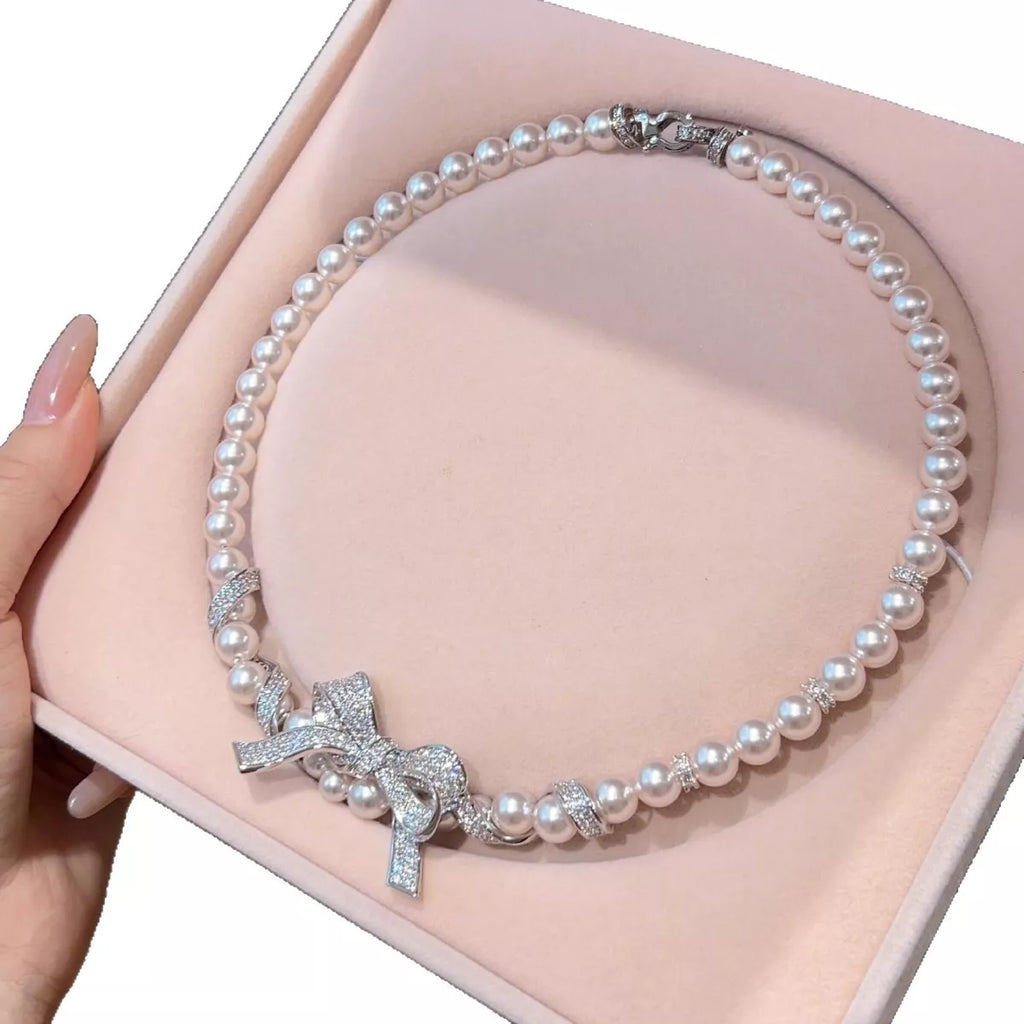 Pearl Necklace with Bow Pendant
