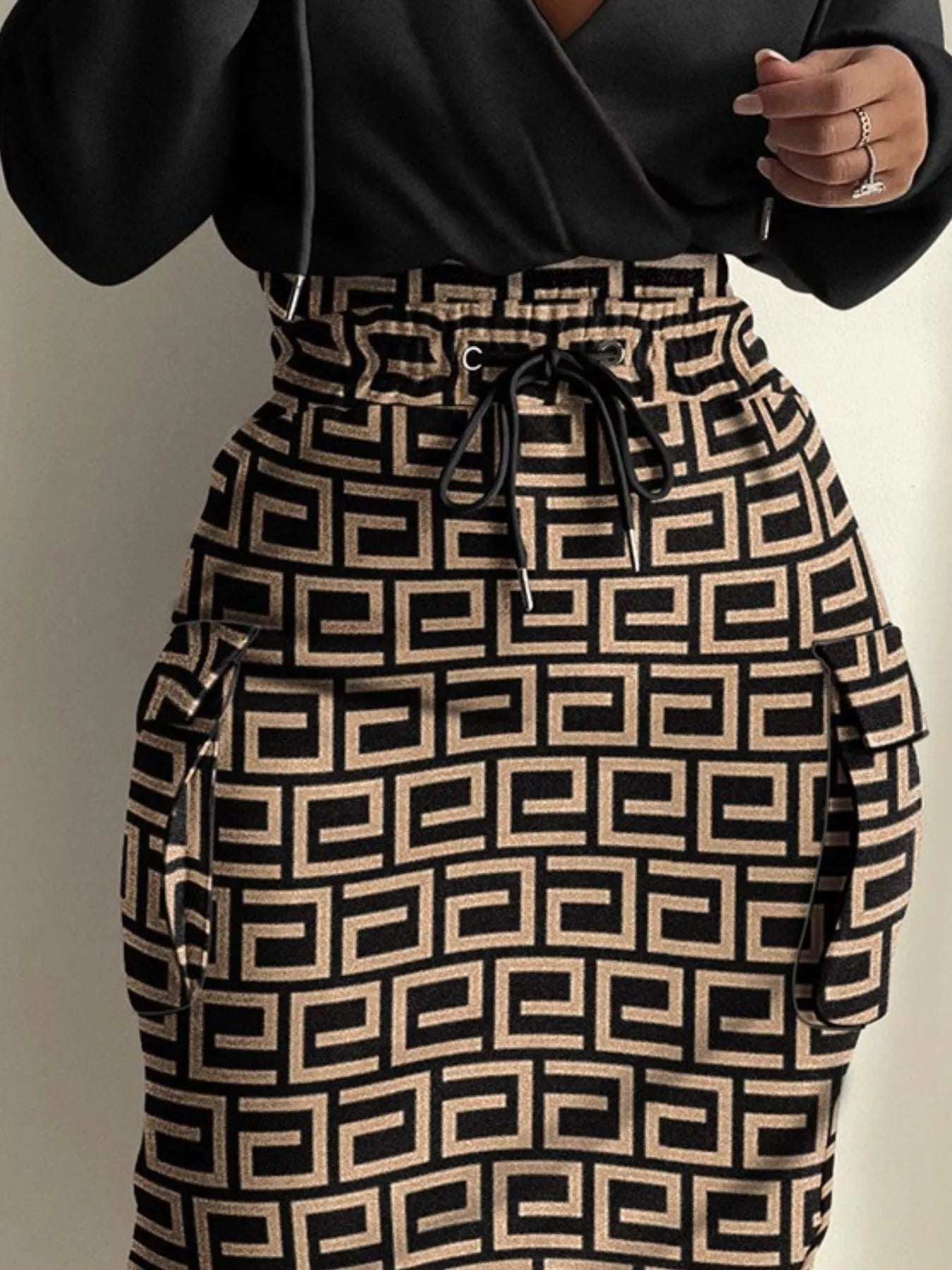 Full Size Drawstring Waist Surplice Printed Dress Plus Size
