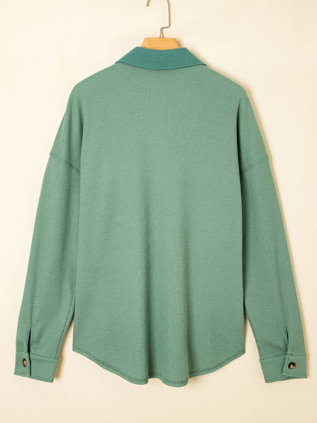 Waffle Knit Vintage Patchwork Button Up Loose Shirt