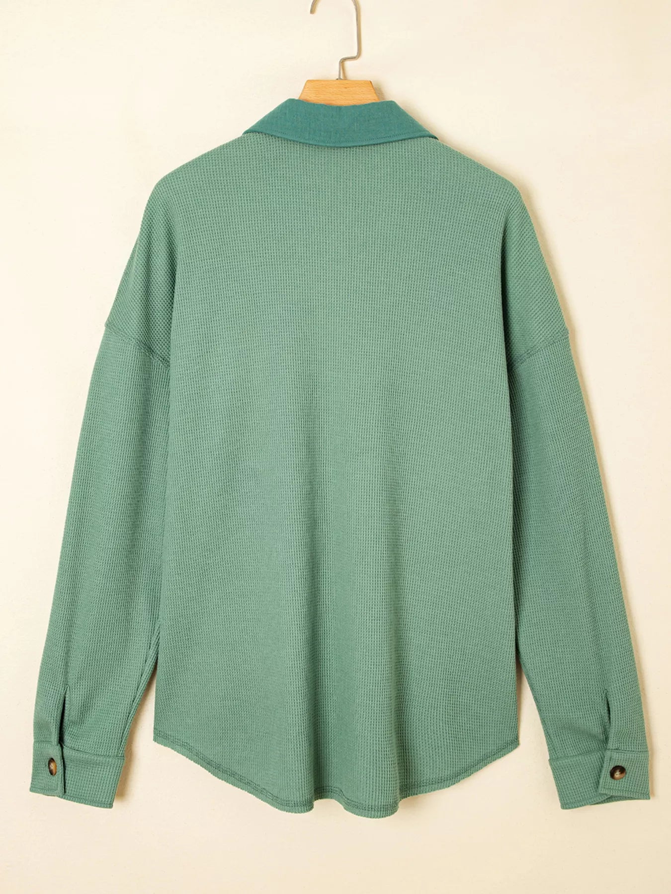 Waffle Knit Vintage Patchwork Button Up Loose Shirt