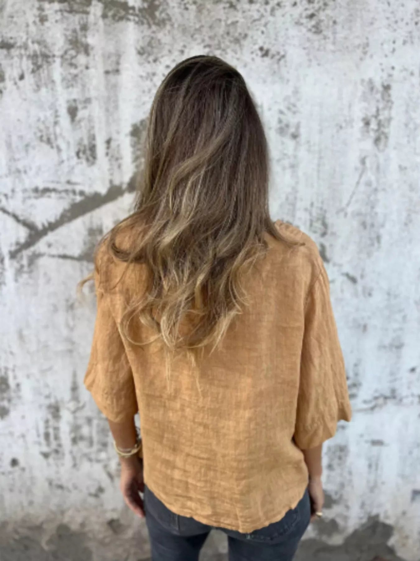 Full Size One Button V-Neck Shirt Plus Size