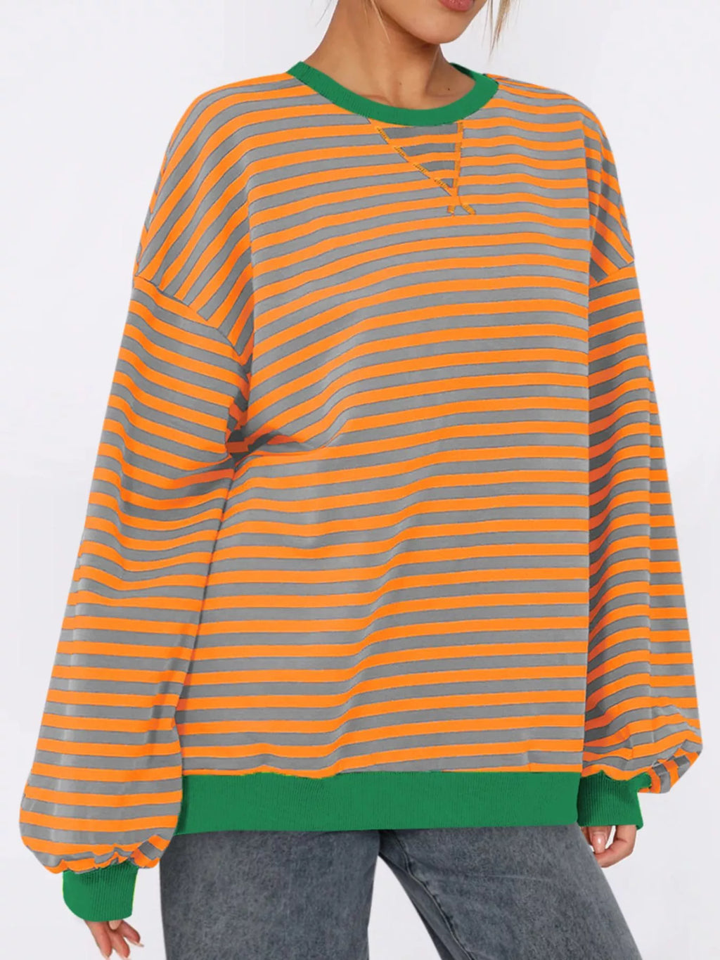 Striped Round Neck Long Sleeve Sweatshirt