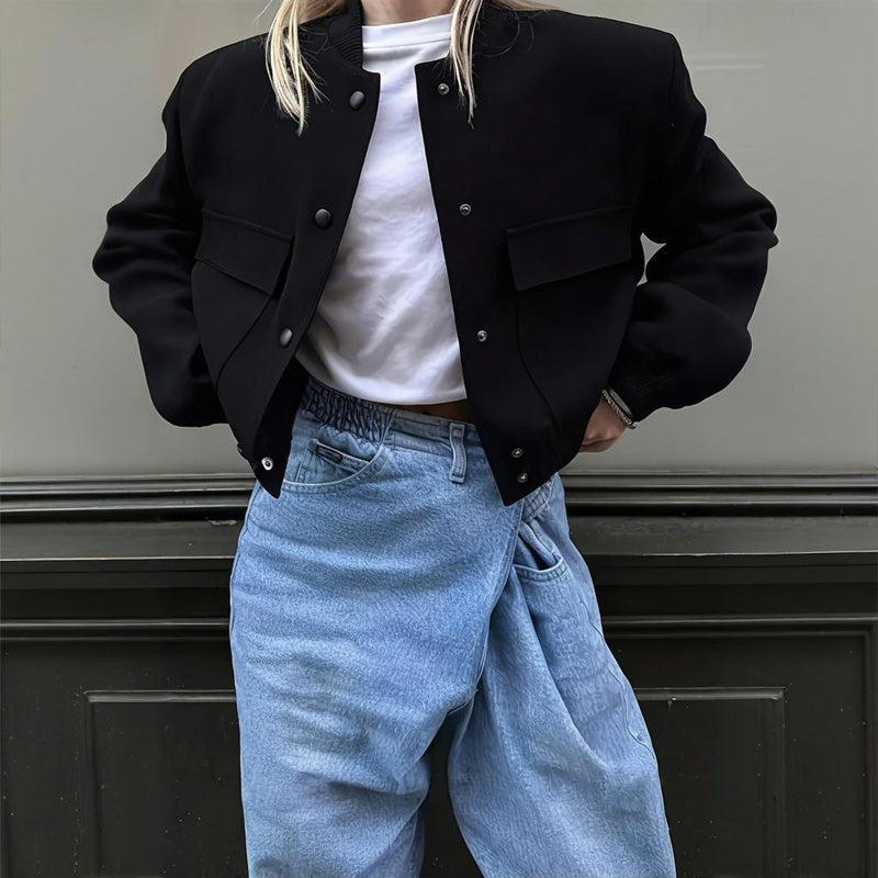 Women's Solid Color Long Sleeve Baseball Jacket