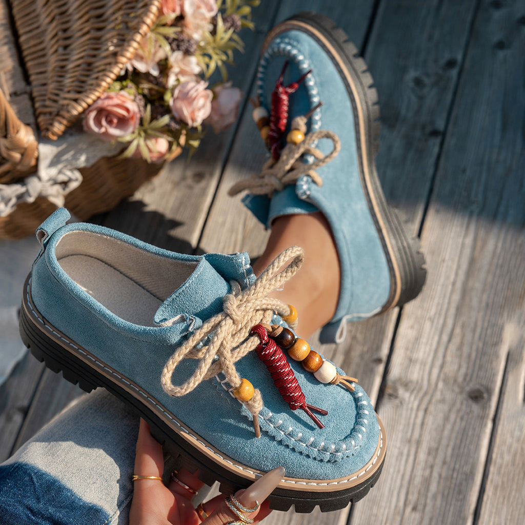 Beaded Lace-Up Loafers